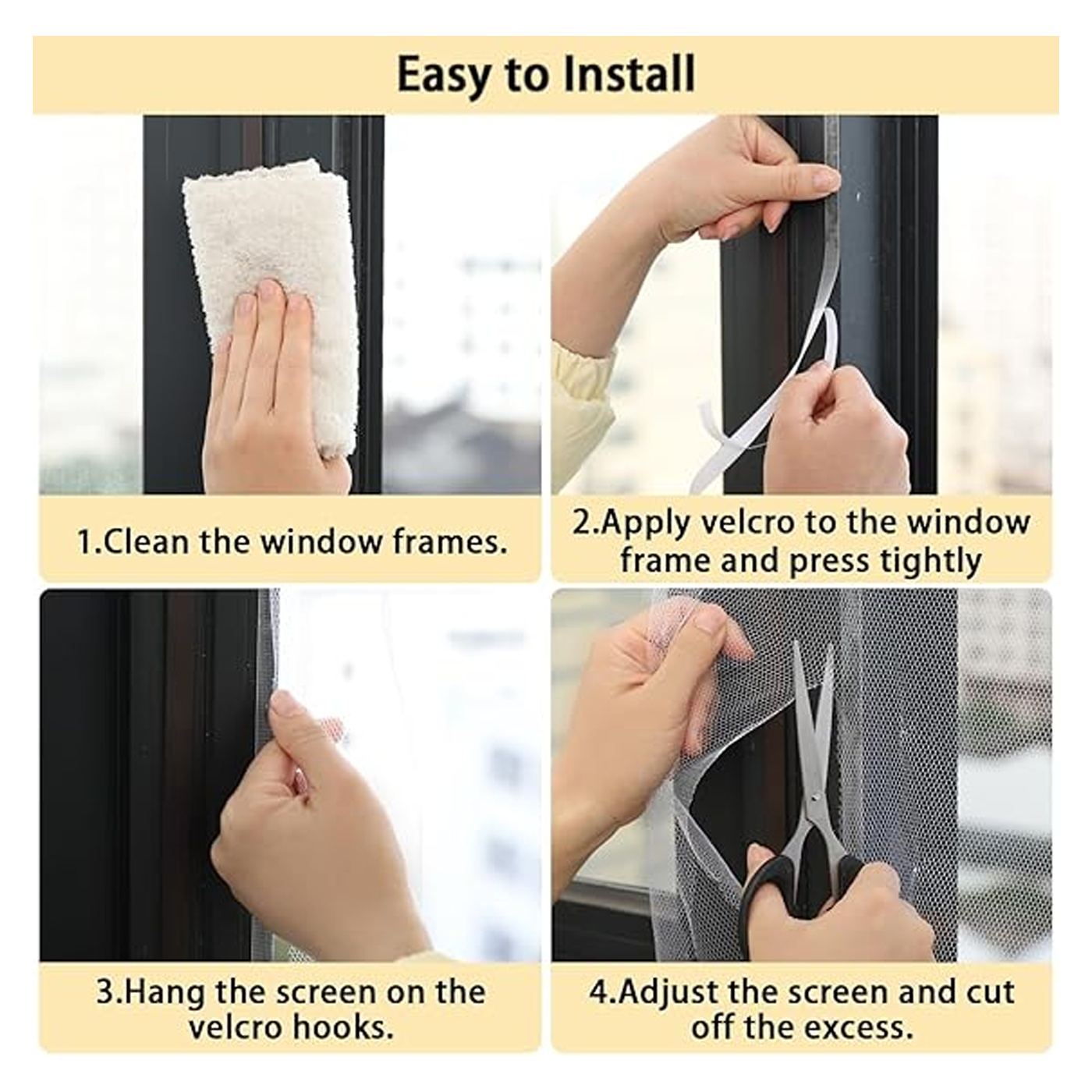 Мрежа против насекоми за прозорци, 130x150 см, Переща се, със самозалепваща велкро лента, Лесен монтаж, Бял цвят - 8