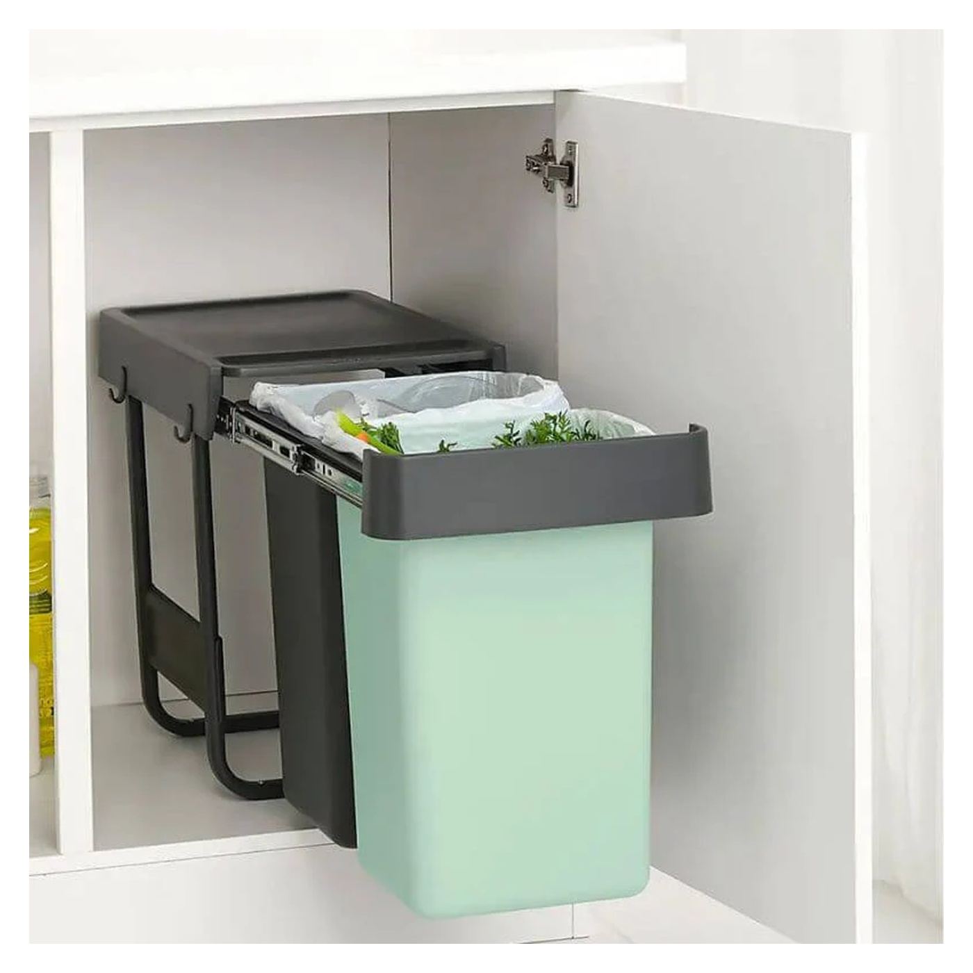 Вградена кошница за боклук, Brabantia, Sort&Go, 2x15 литра, сиво/пастелно зелено - 3