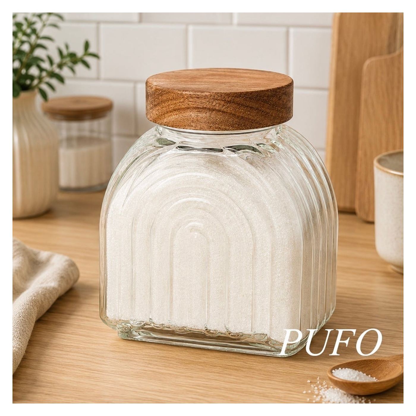 Стъклен буркан Pufo Spicy за съхранение на подправки, захар, кафе, с дърпащ капак, 600 мл - 4
