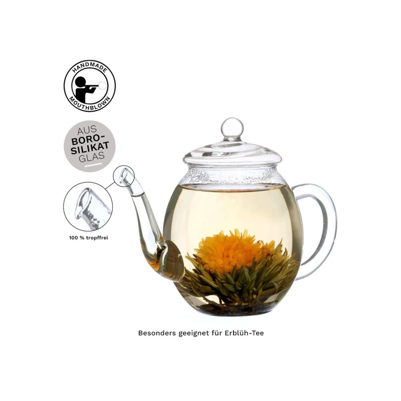 Чайник от стъкло Creano с капак, 500 ml, термоустойчив, не капещ - 2