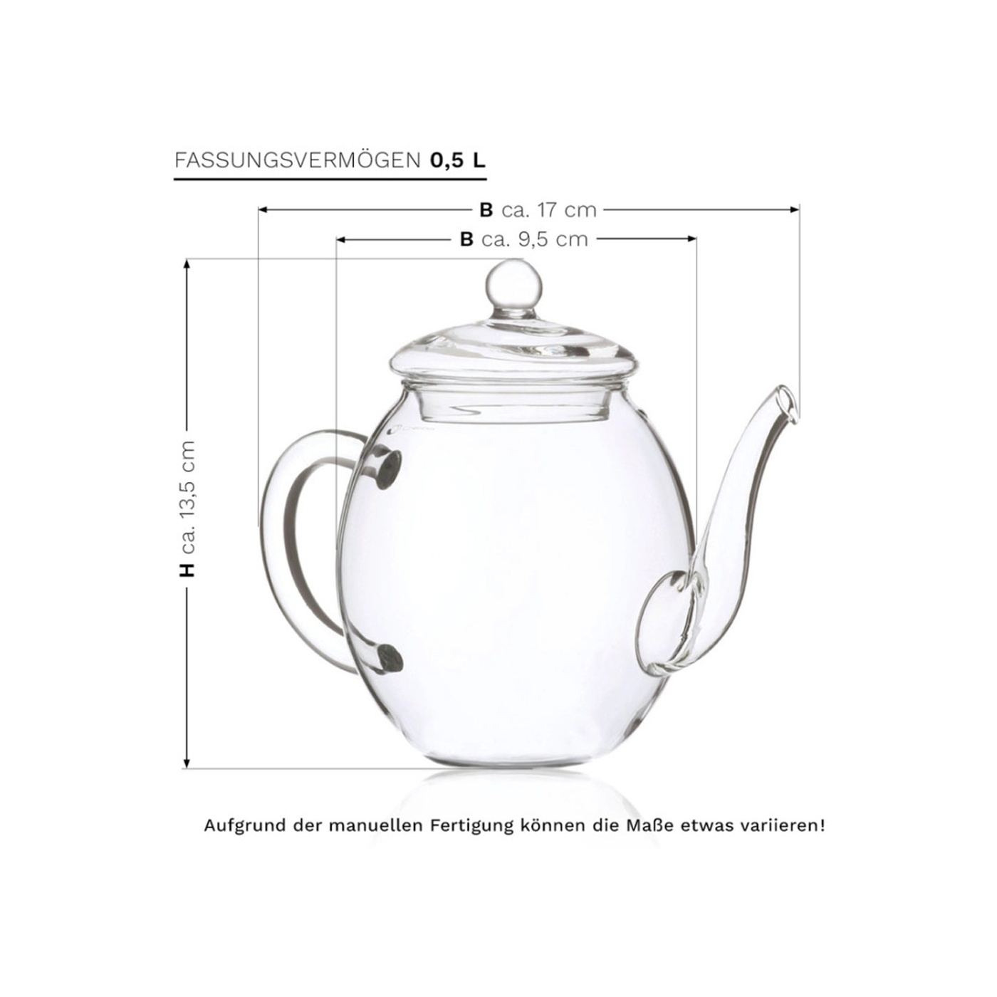Чайник от стъкло Creano с капак, 500 ml, термоустойчив, не капещ - 5