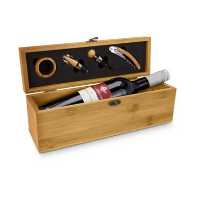 Škatla z dodatki Rominox Vino Bamboo, iz bambusa, 4 dodatki, darilna embalaža, brez vina