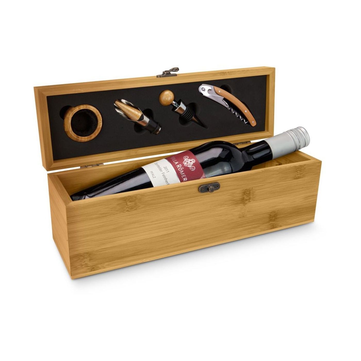 Кутия за аксесоари за вино Rominox Vino Bamboo, бамбук, 4 аксесоара, презентация за подарък, без вино - 2