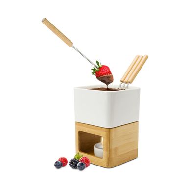 Σετ fondue σοκολάτας Rominox Dolce, κεραμικό, μπαμπού, 4 πιρούνια, υποστηρικτή κερί, 11 x 15 cm