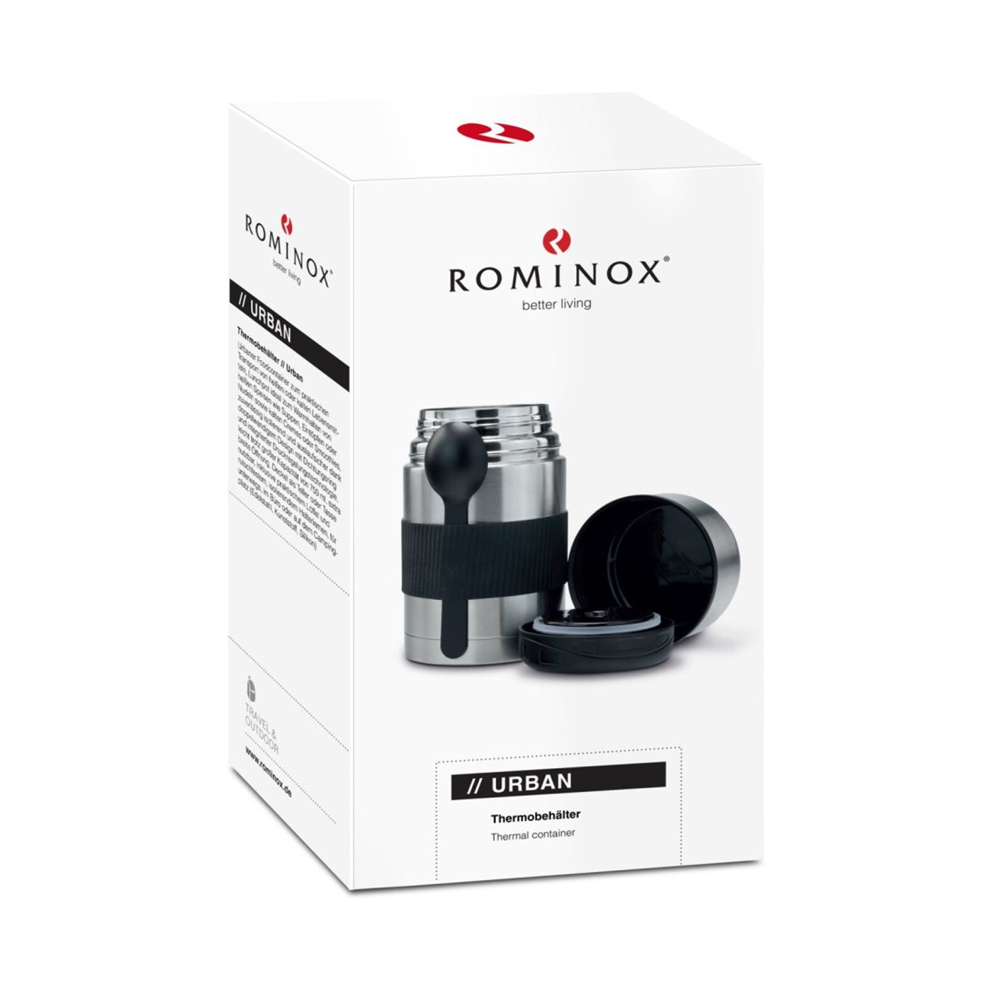Термос Rominox Urban, 750 мл, неръждаема стомана, мултифункционален капак, лъжица и каишка - 7