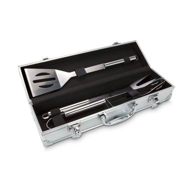 Σετ σχάρας Rominox Barbecue, 3 τεμάχια, αλουμινένια θήκη, ανοξείδωτο ατσάλι, λαβίδα, σπάτουλα, πιρούνι
