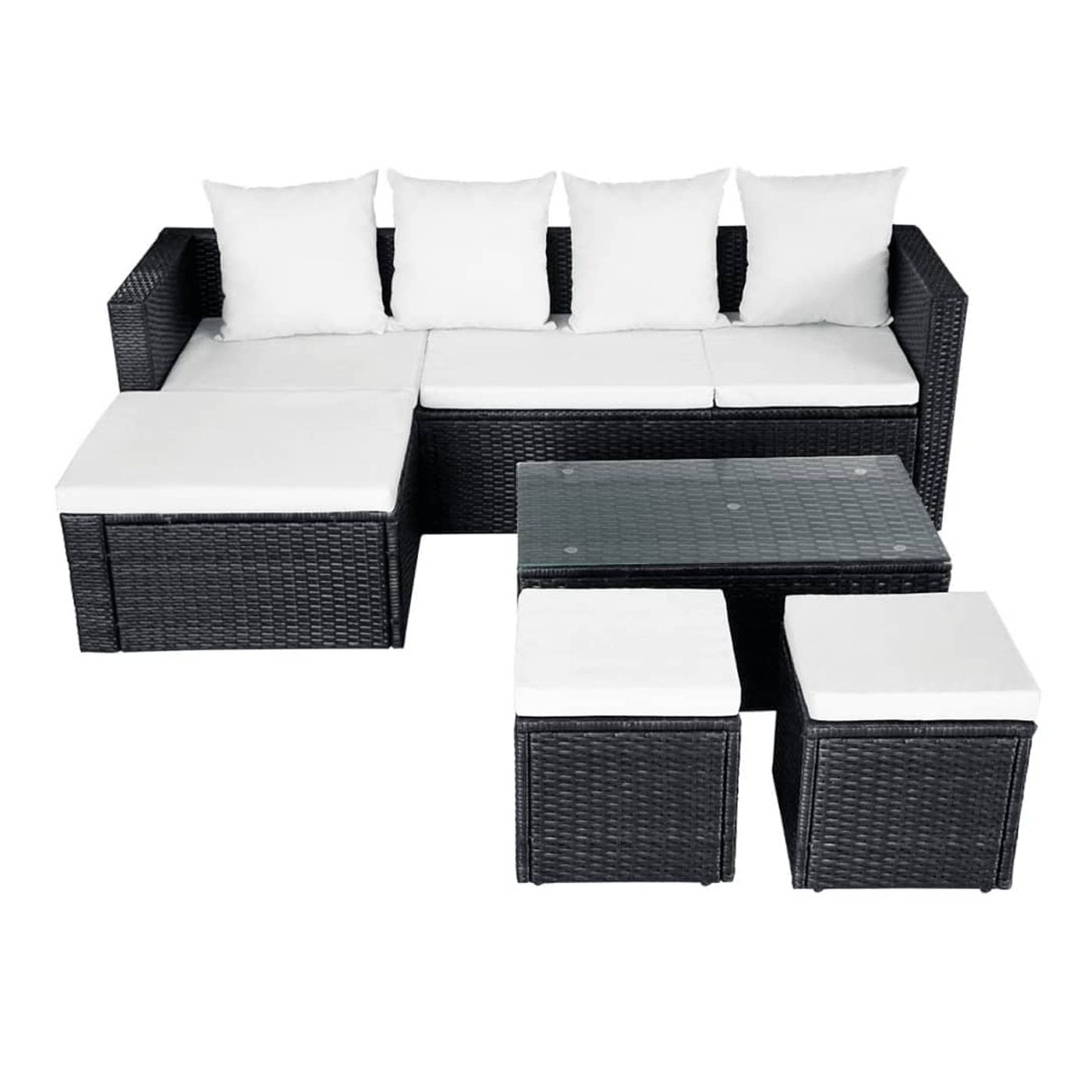 Set vrtnega pohištva s blazinami, 4 kosi, črna, poliratan - 7