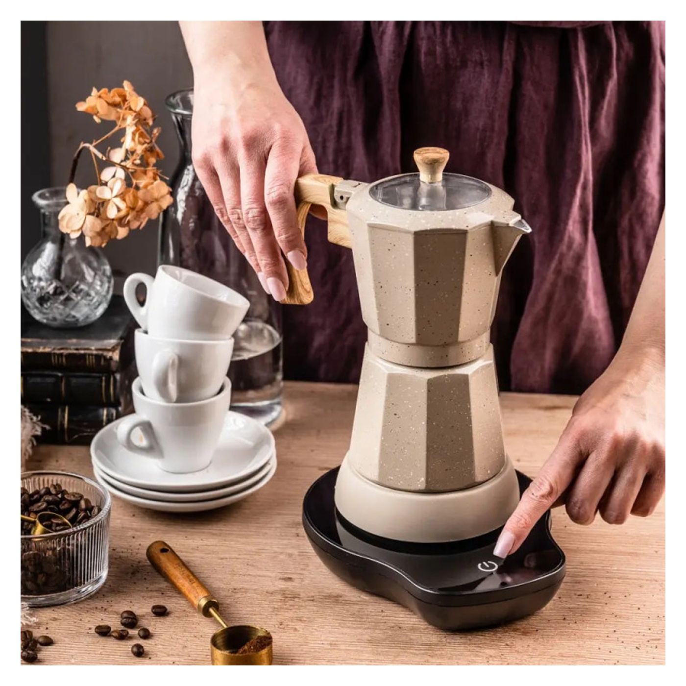 Ηλεκτρική κουβανέζικη καφετιέρα Klausberg KB 7999, 500W, 6 φλιτζάνια, Ενσωματωμένη θέρμανση, Ασφαλιστική βαλβίδα, Μπεζ μάρμαρο - 2