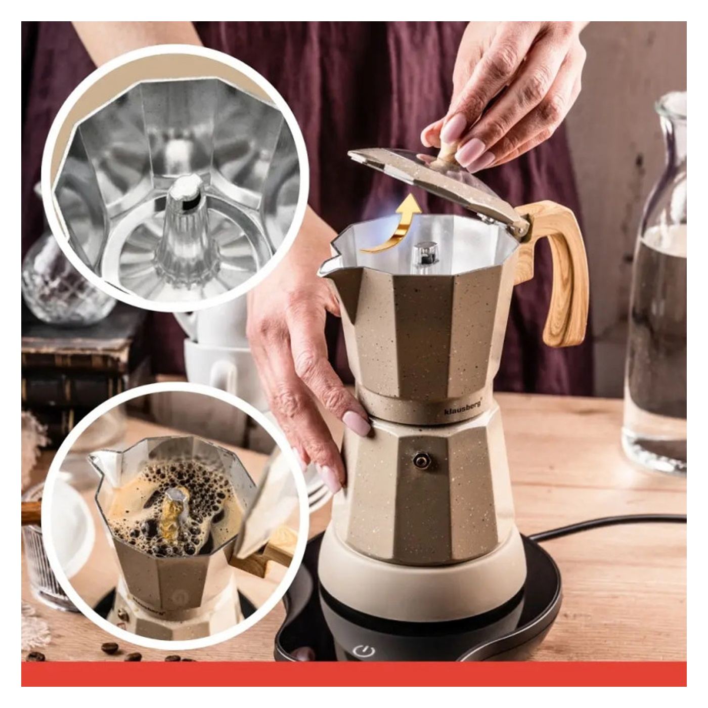 Ηλεκτρική κουβανέζικη καφετιέρα Klausberg KB 7999, 500W, 6 φλιτζάνια, Ενσωματωμένη θέρμανση, Ασφαλιστική βαλβίδα, Μπεζ μάρμαρο - 7