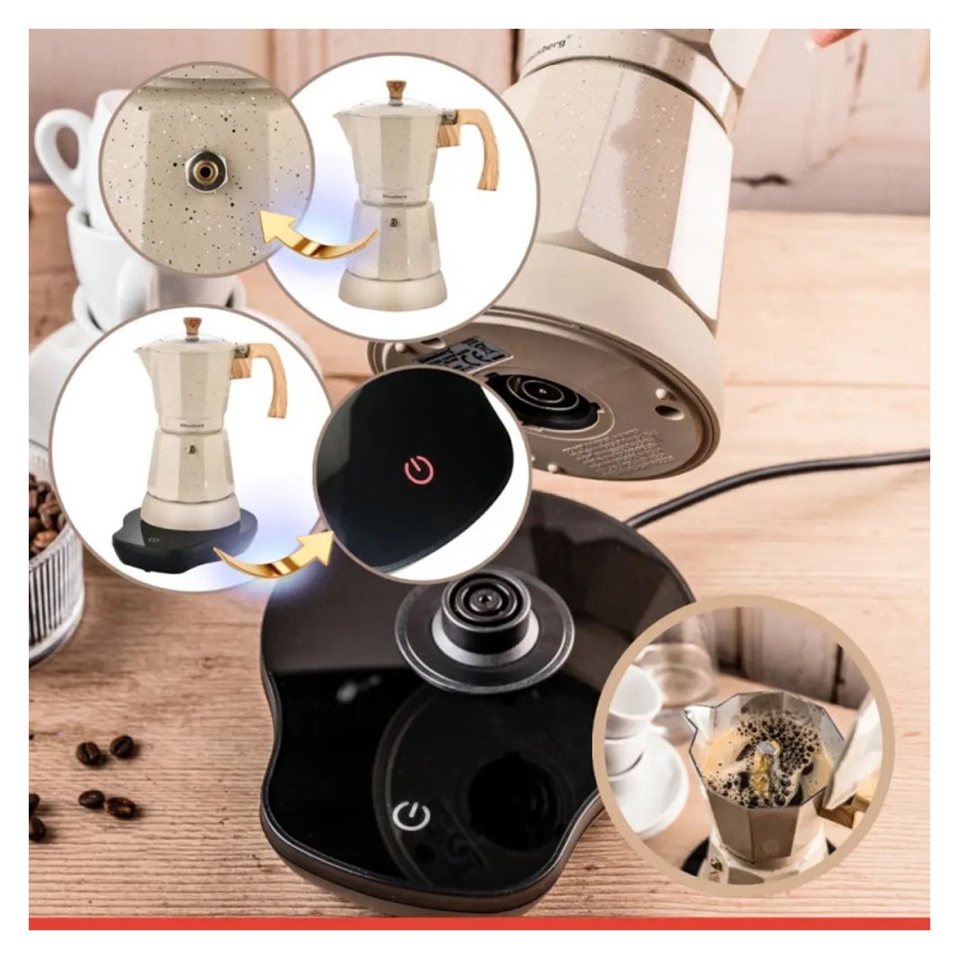 Ηλεκτρική κουβανέζικη καφετιέρα Klausberg KB 7999, 500W, 6 φλιτζάνια, Ενσωματωμένη θέρμανση, Ασφαλιστική βαλβίδα, Μπεζ μάρμαρο - 9