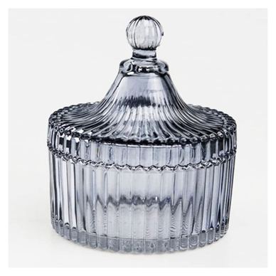 Bomboniera mare tip zaharnita Pufo Style din sticla cu capac, 16 cm, albastru