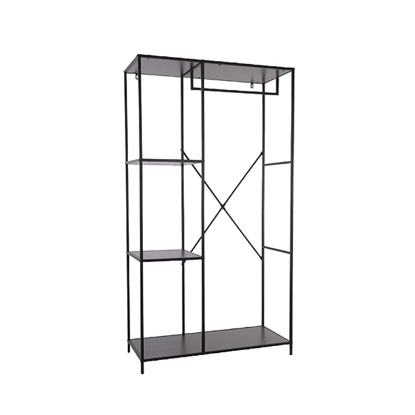 Raft elegant pentru haine cu polițe și bară pentru umerașe, design modern industrial, negru, 90 x 40 x 166.5 cm - 2