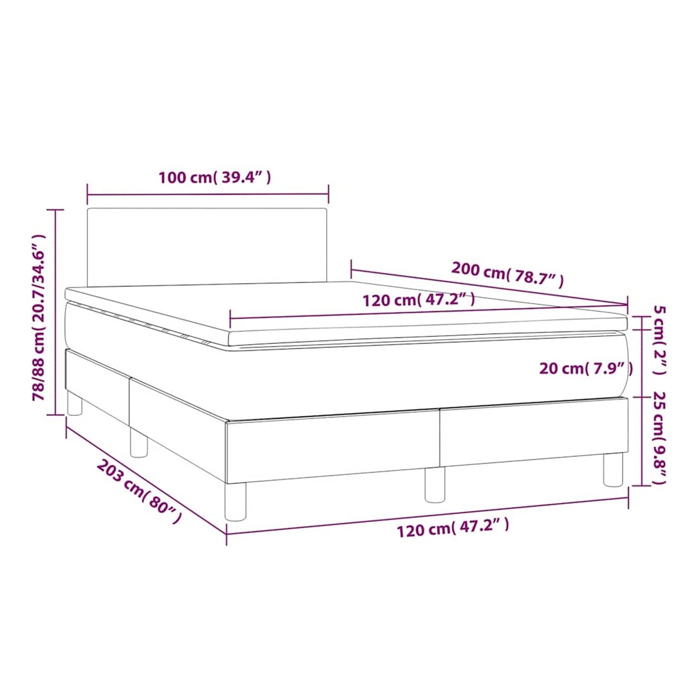 Okvir za krevet s madracem i LED rasvjetom, crni, 120x200 cm, tekstil - 8