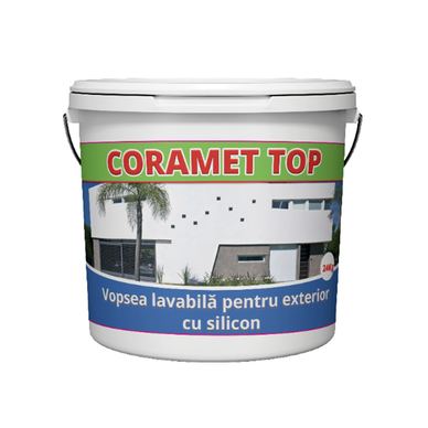 Vopsea lavabila de exterior cu silicon,Coramet TOP,Culoare albă,pe baza de dispersie apoasa,2,5 litri