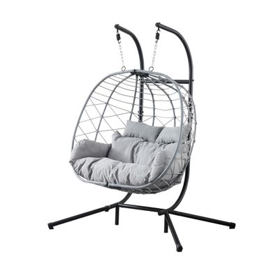 Balansoar suspendat dublu tip cuib Kiwari® Duo, cuib 68 x 126 x 114 cm, suport metalic 200 cm cu baza stabila cu patru picioare,