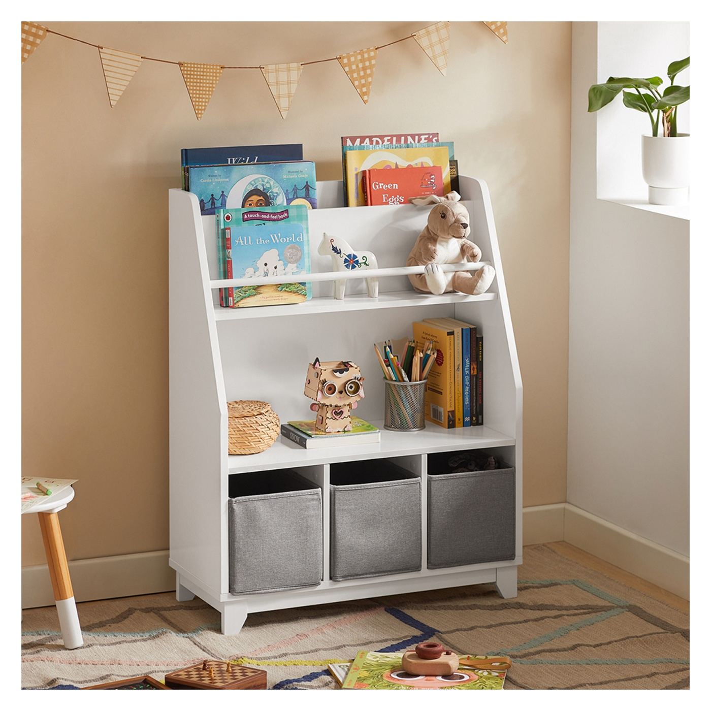 SoBuy Otroška polica s predali in 3 koši, organizator za igrače, 63x80x28 cm - 2