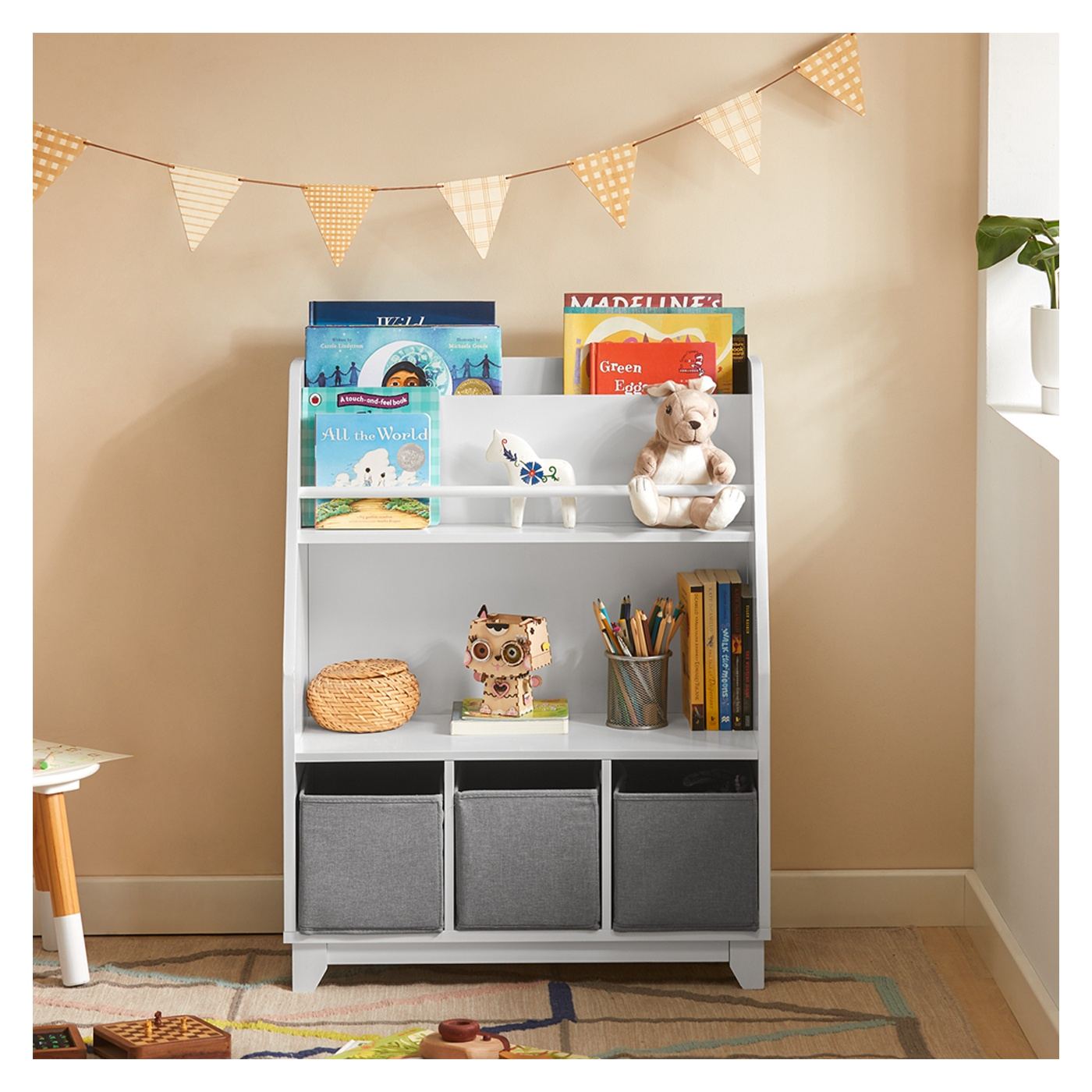 SoBuy Otroška polica s predali in 3 koši, organizator za igrače, 63x80x28 cm - 4