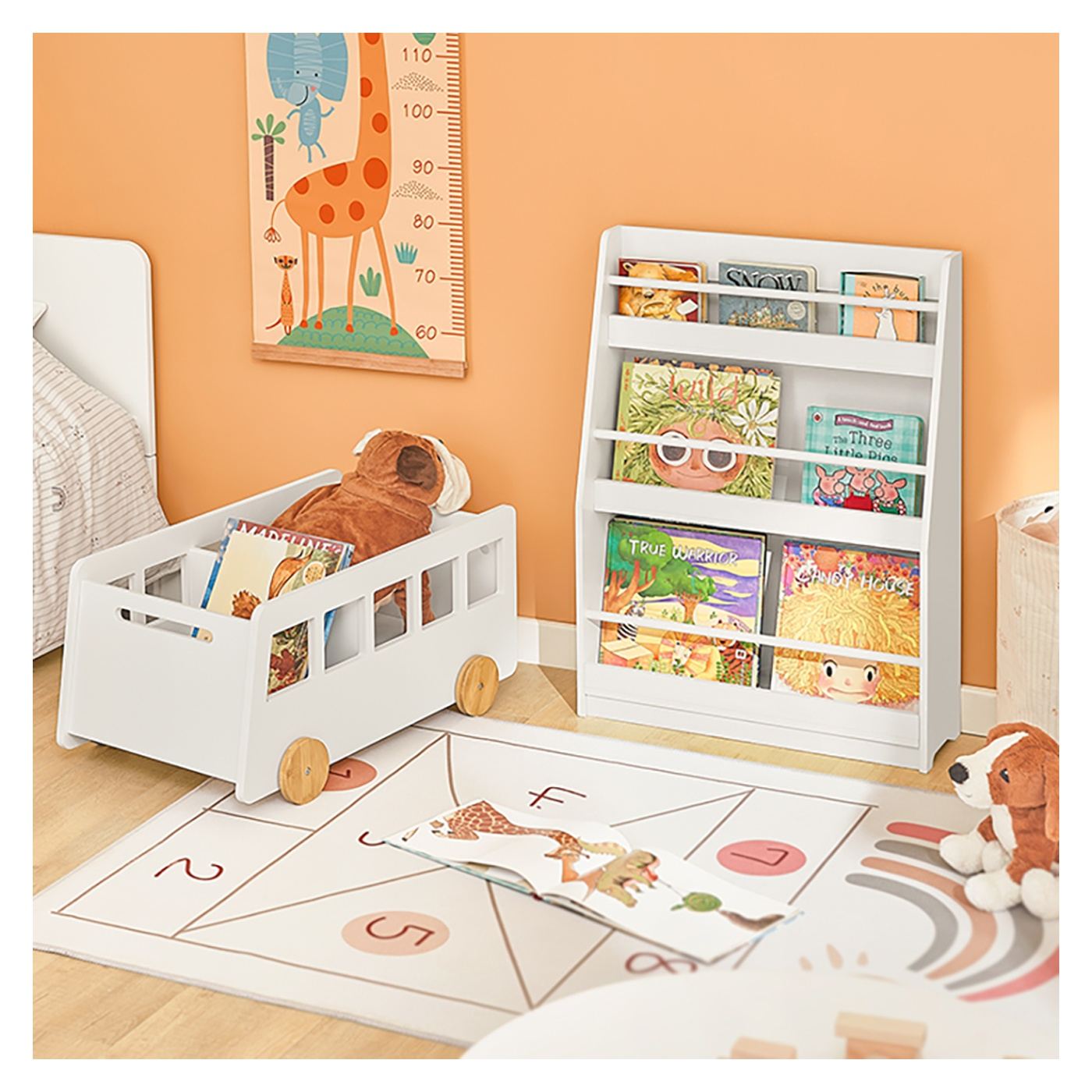 SoBuy KMB45-W Raft Alb pentru Copii cu Organizator - 6