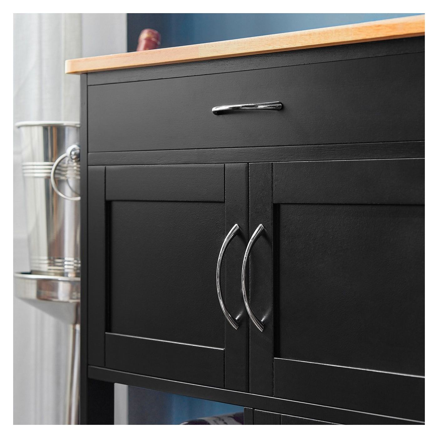 SoBuy Kuhinjska kolica s policama za boce i ladicom, crna, 67x87x37 cm - 4