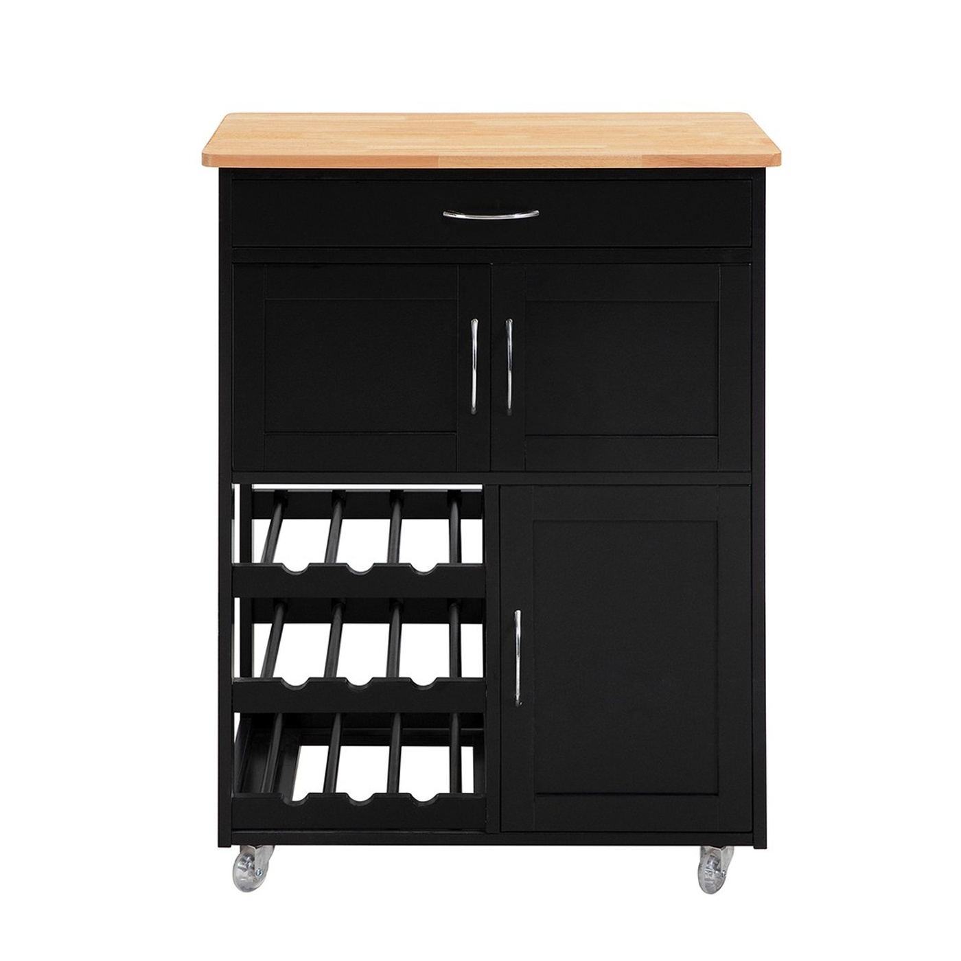SoBuy Kuhinjska kolica s policama za boce i ladicom, crna, 67x87x37 cm - 15