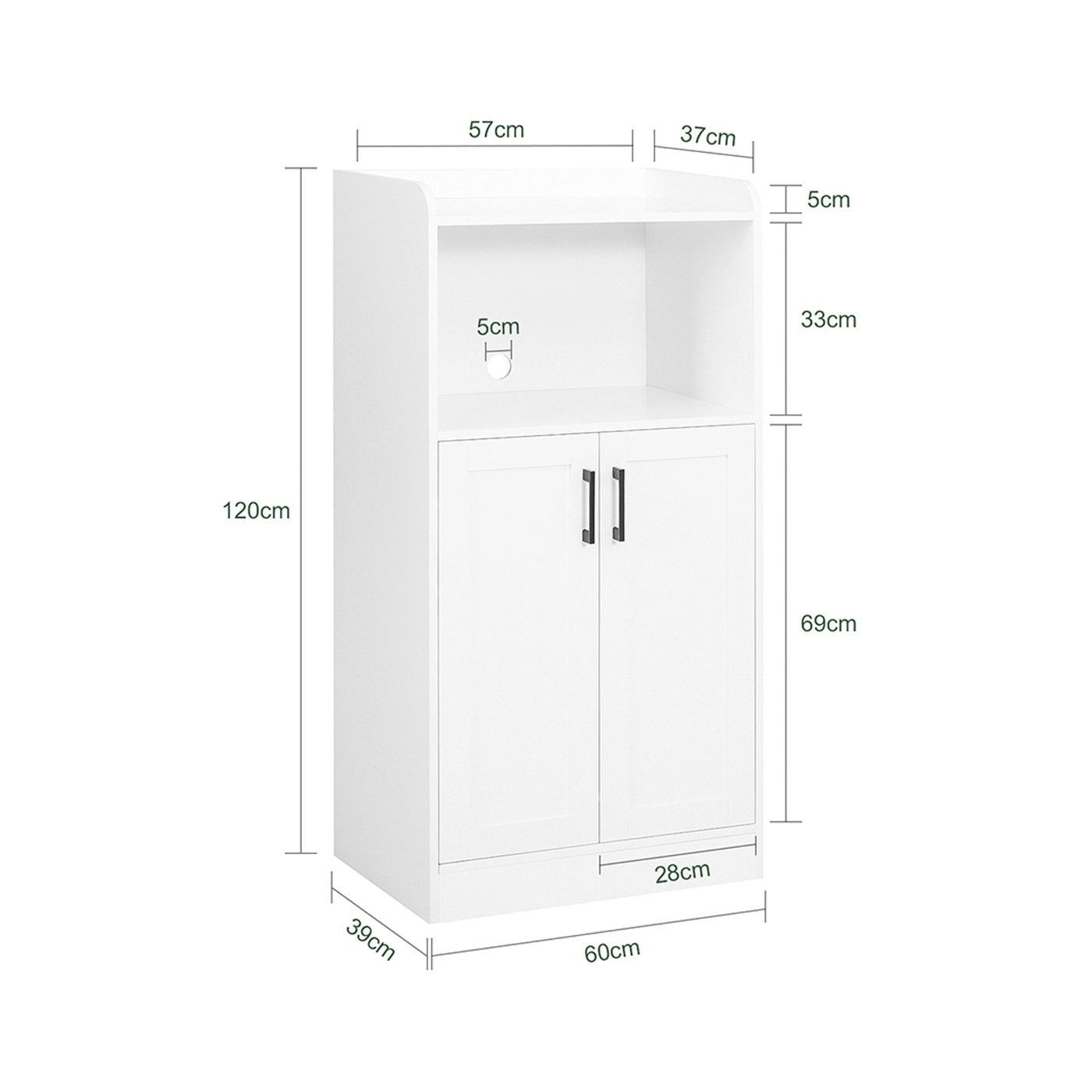 SoBuy FSB47-W Bela kuhinjska omarica z 2 policama in vrati 60x120x39 cm - 3