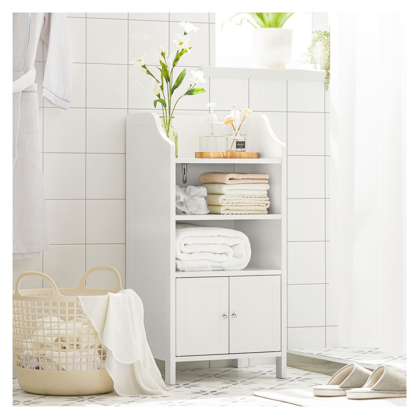 SoBuy BZR56-W Bela kopalniška omarica 41x86x36 cm s policami - 11