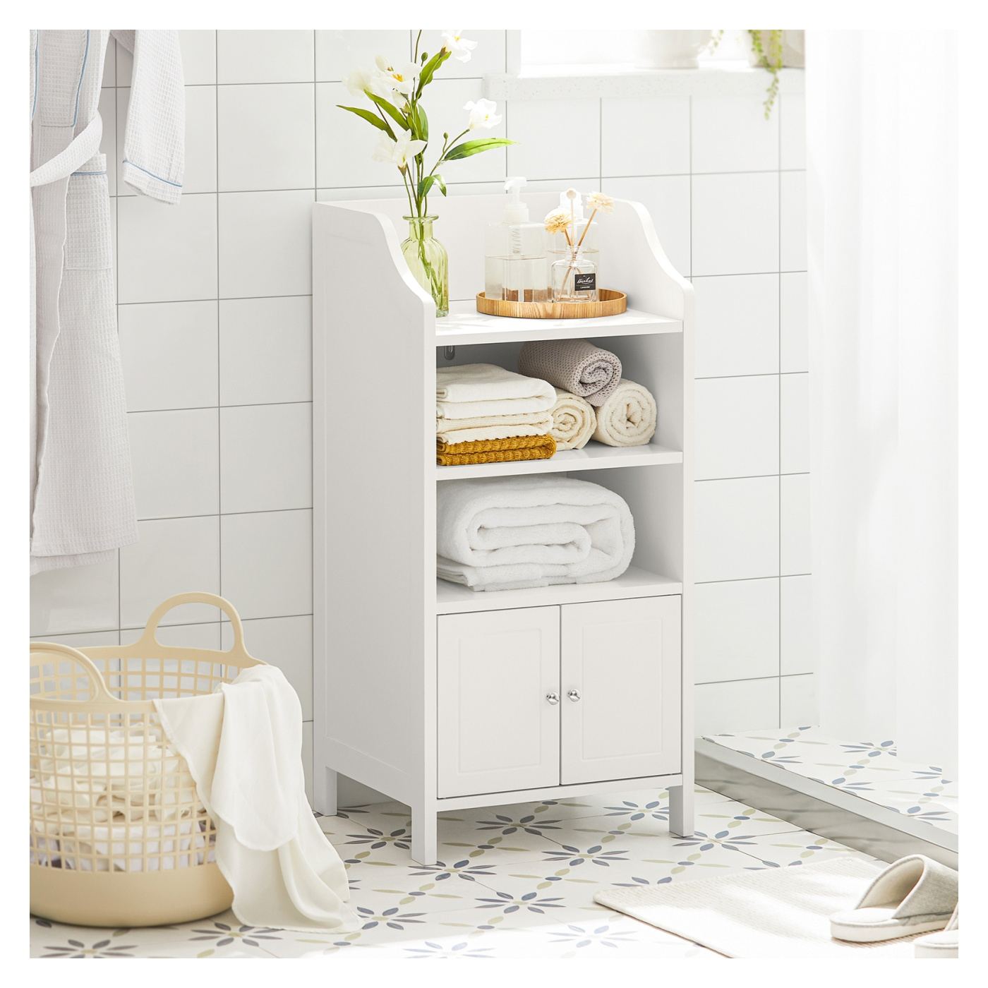 SoBuy BZR56-W Bela kopalniška omarica 41x86x36 cm s policami - 13