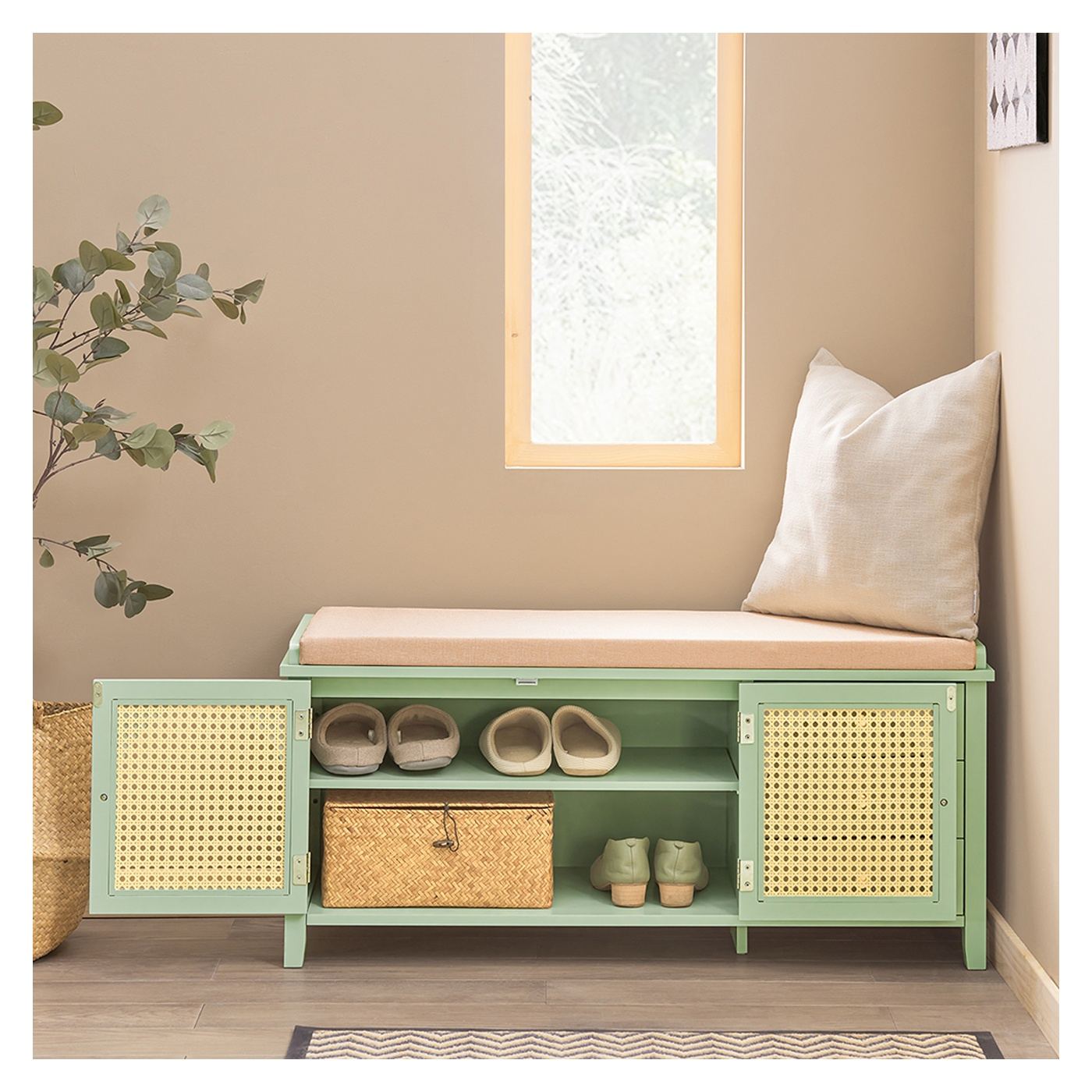 SoBuy Ormarić za cipele sa sjedalom 3 ladice Zelena 34x100x46 cm - 4