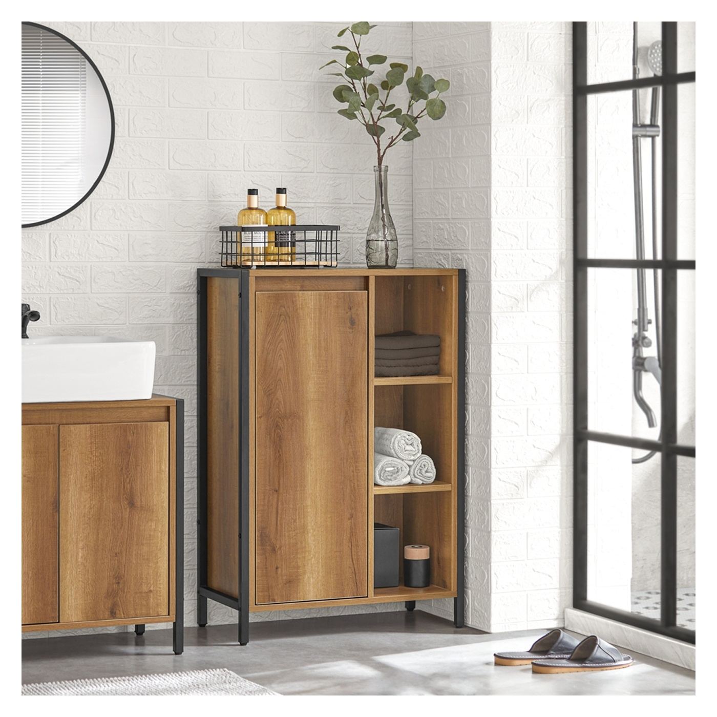 SoBuy Dulap Îngust pentru Baie cu Coș de Rufe 60x30x90 cm BZR65-PF - 4