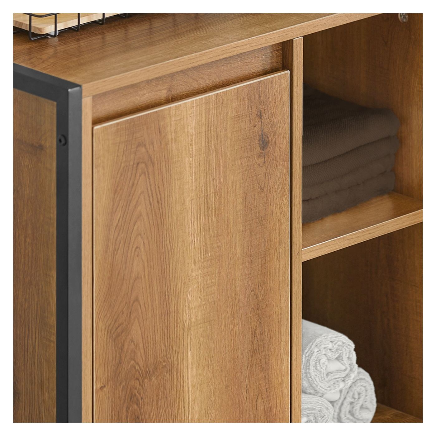 SoBuy Dulap Îngust pentru Baie cu Coș de Rufe 60x30x90 cm BZR65-PF - 16