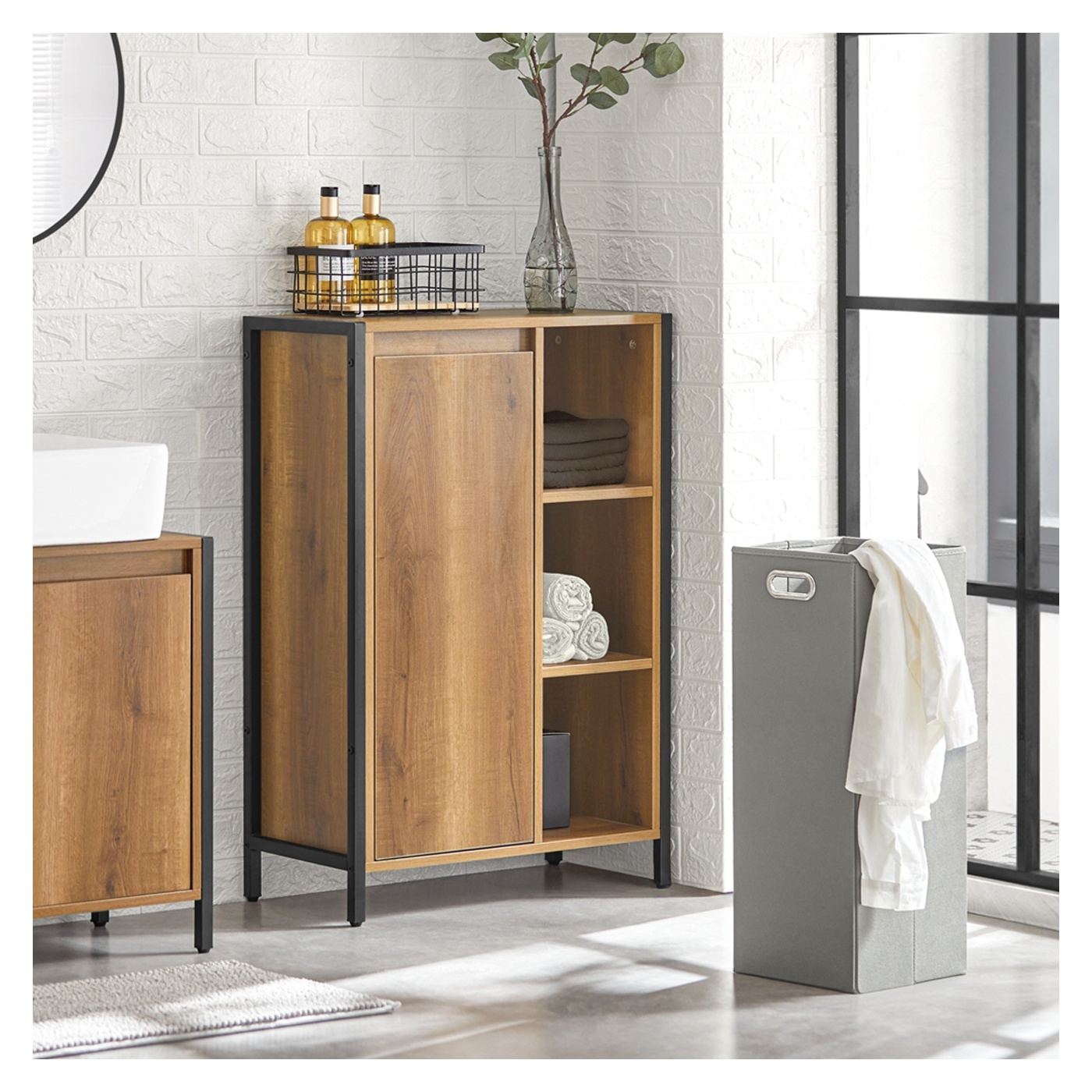 SoBuy Dulap Îngust pentru Baie cu Coș de Rufe 60x30x90 cm BZR65-PF - 8