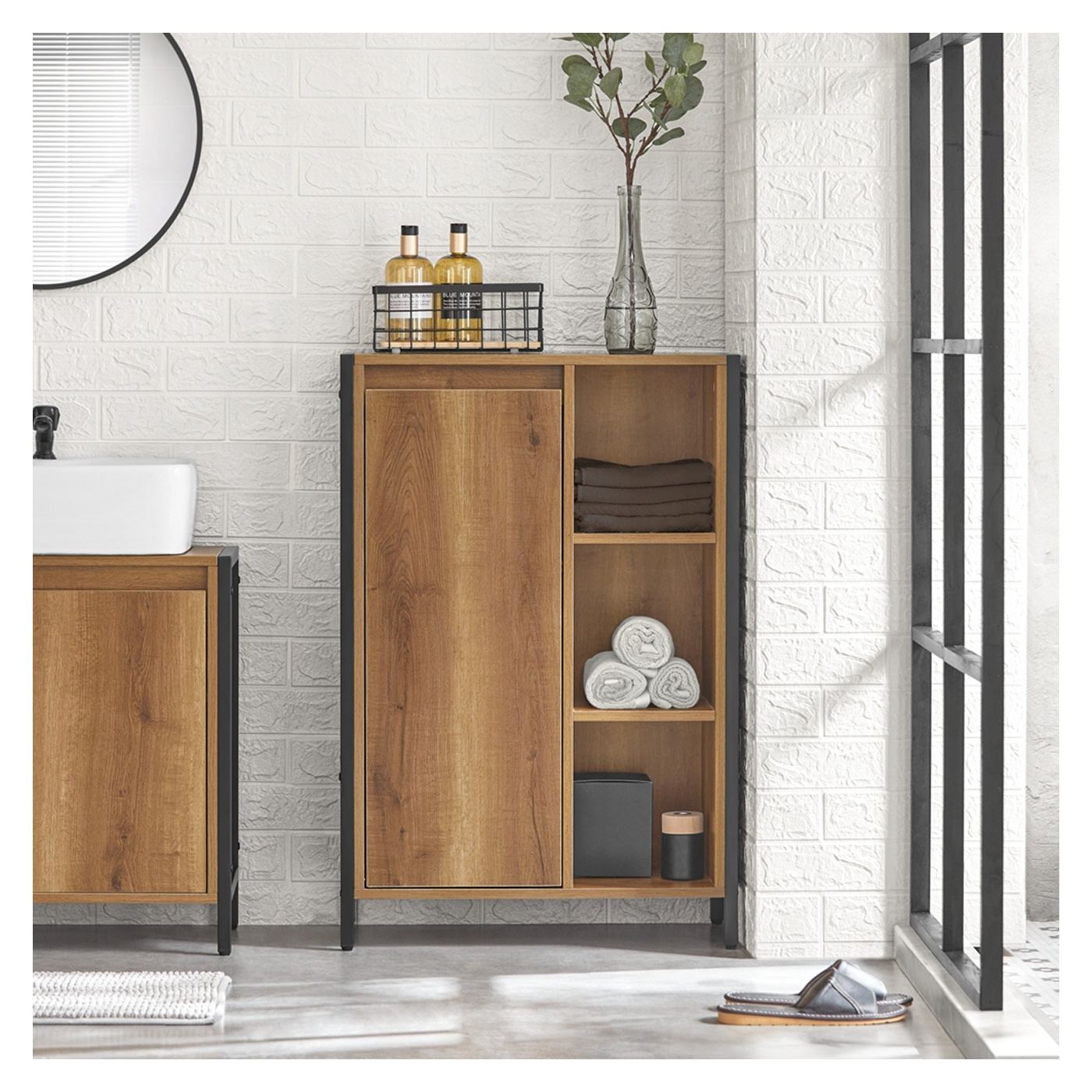 SoBuy Dulap Îngust pentru Baie cu Coș de Rufe 60x30x90 cm BZR65-PF - 2