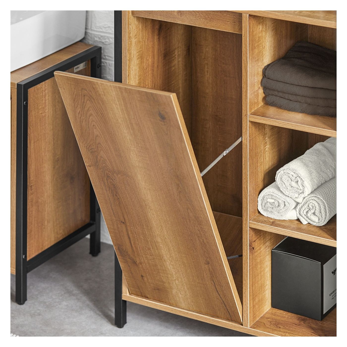 SoBuy Dulap Îngust pentru Baie cu Coș de Rufe 60x30x90 cm BZR65-PF - 13