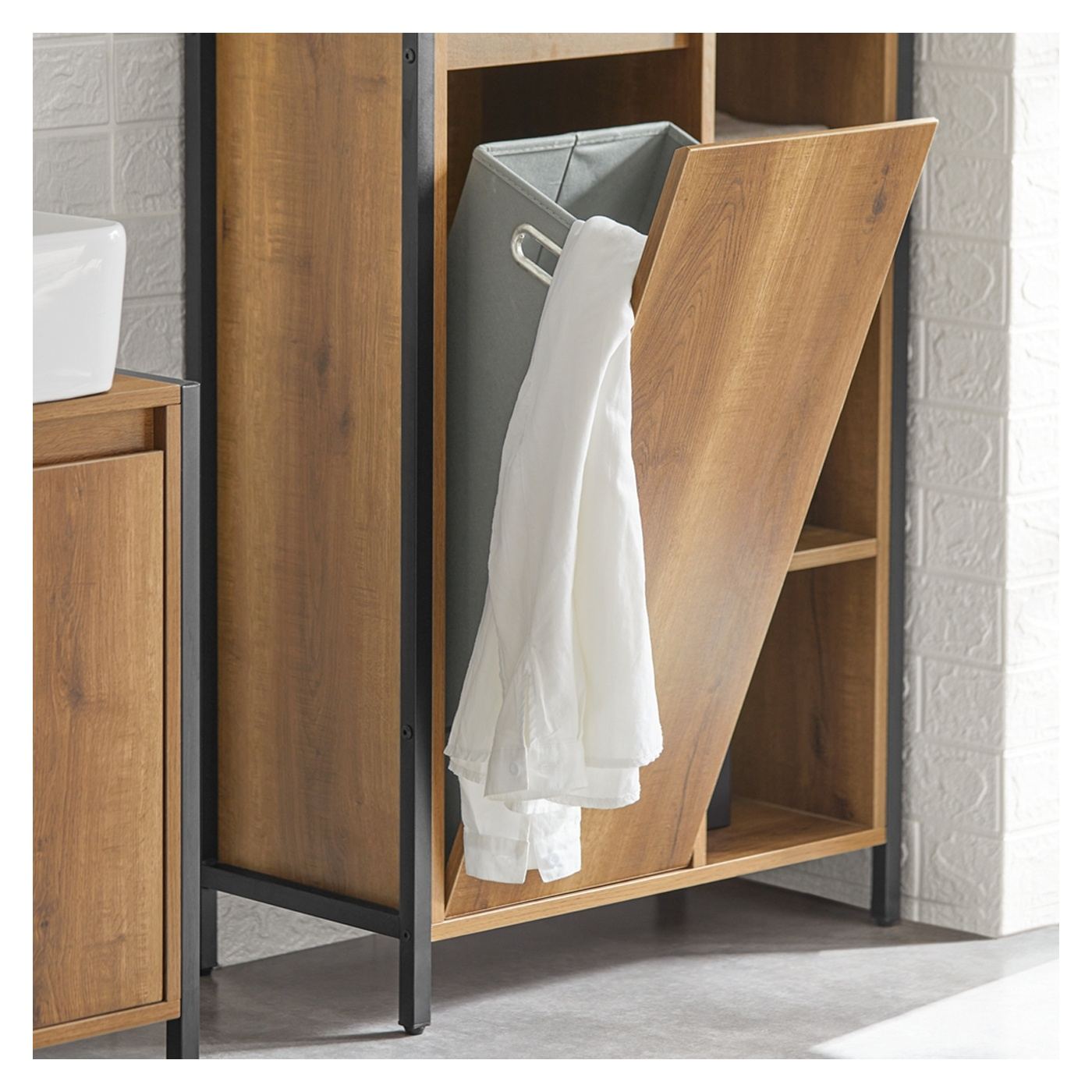 SoBuy Dulap Îngust pentru Baie cu Coș de Rufe 60x30x90 cm BZR65-PF - 10