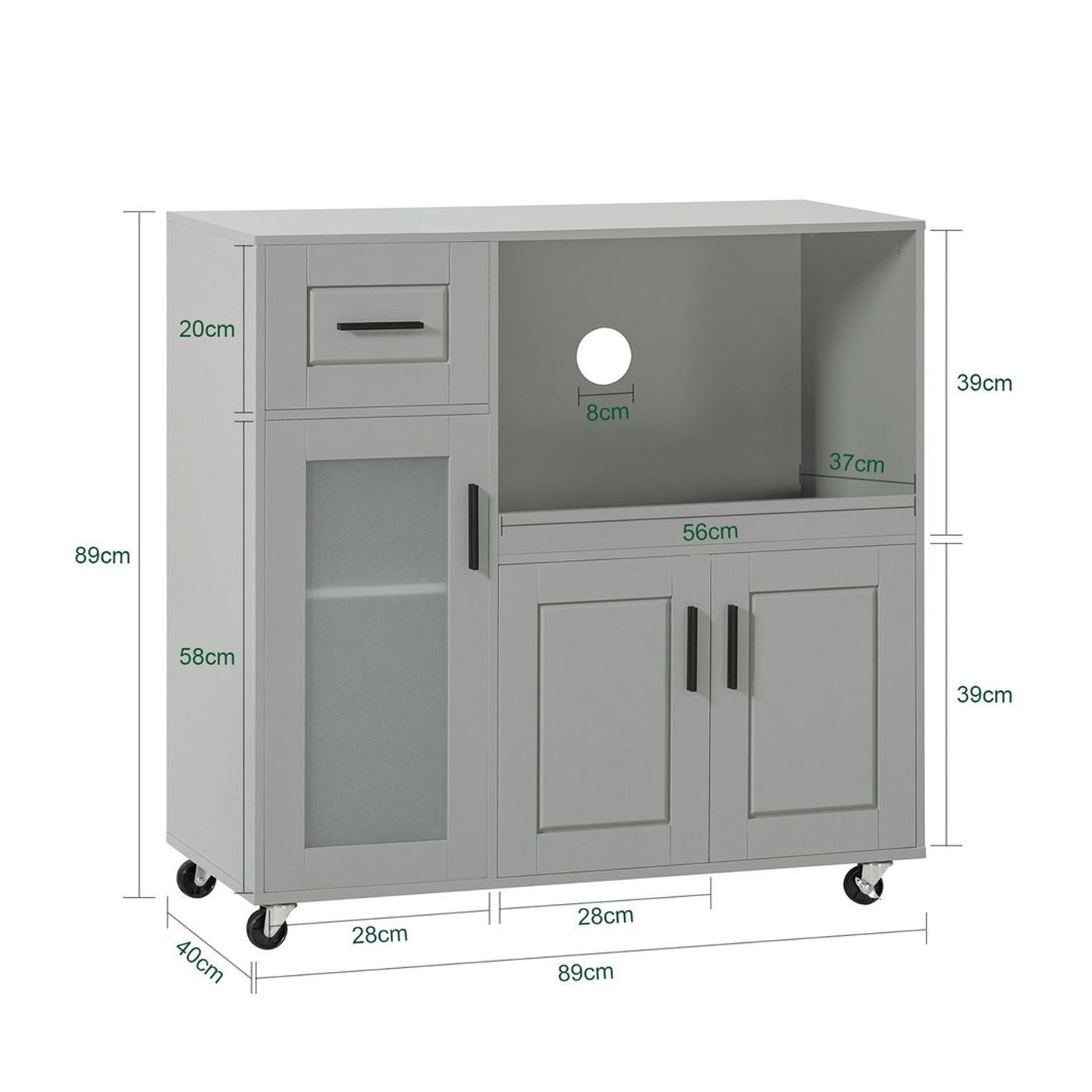 Кухненски шкаф SoBuy с количка, сив 40x88.5x89 см FSB78-HG - 3