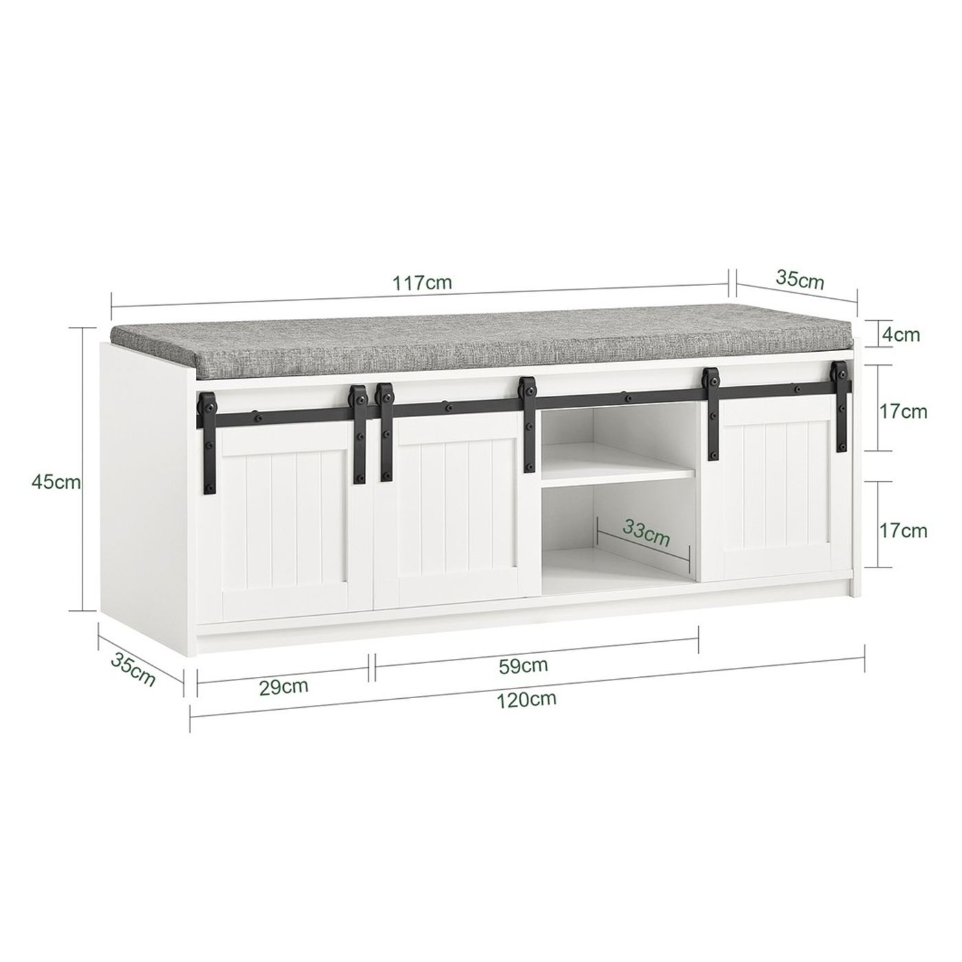 SoBuy Έπιπλο παπουτσιών 3 πορτών 120x45x35 εκ. για αποθήκευση στο διάδρομο - 3