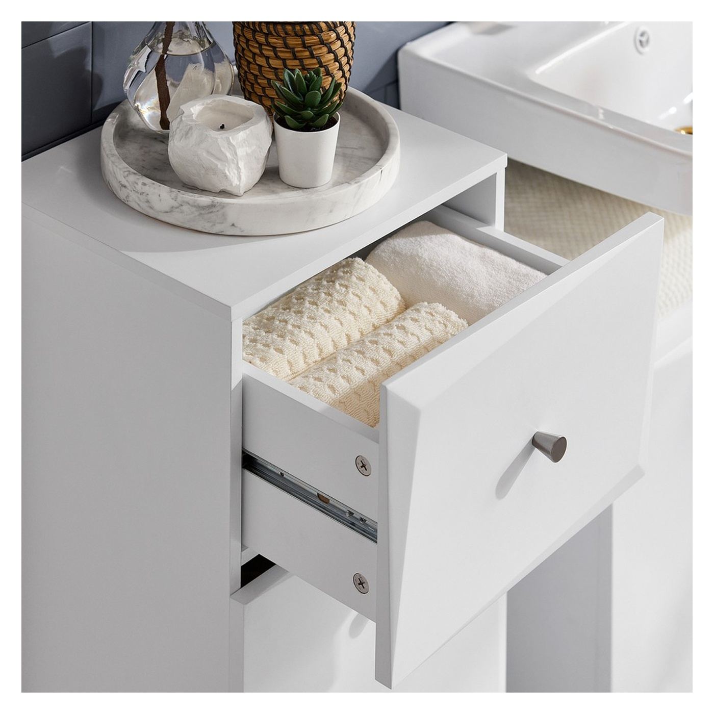 SoBuy Шкаф за баня с кош за пране Бял 34x90x30 см BZR93-W - 8