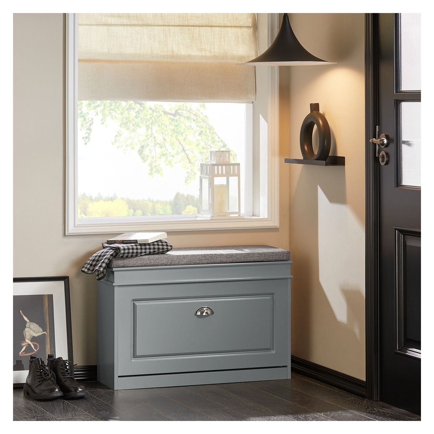 SoBuy Comodă pentru pantofi cu șezut, îngustă, gri, 24x75x51cm FSR82 - 2