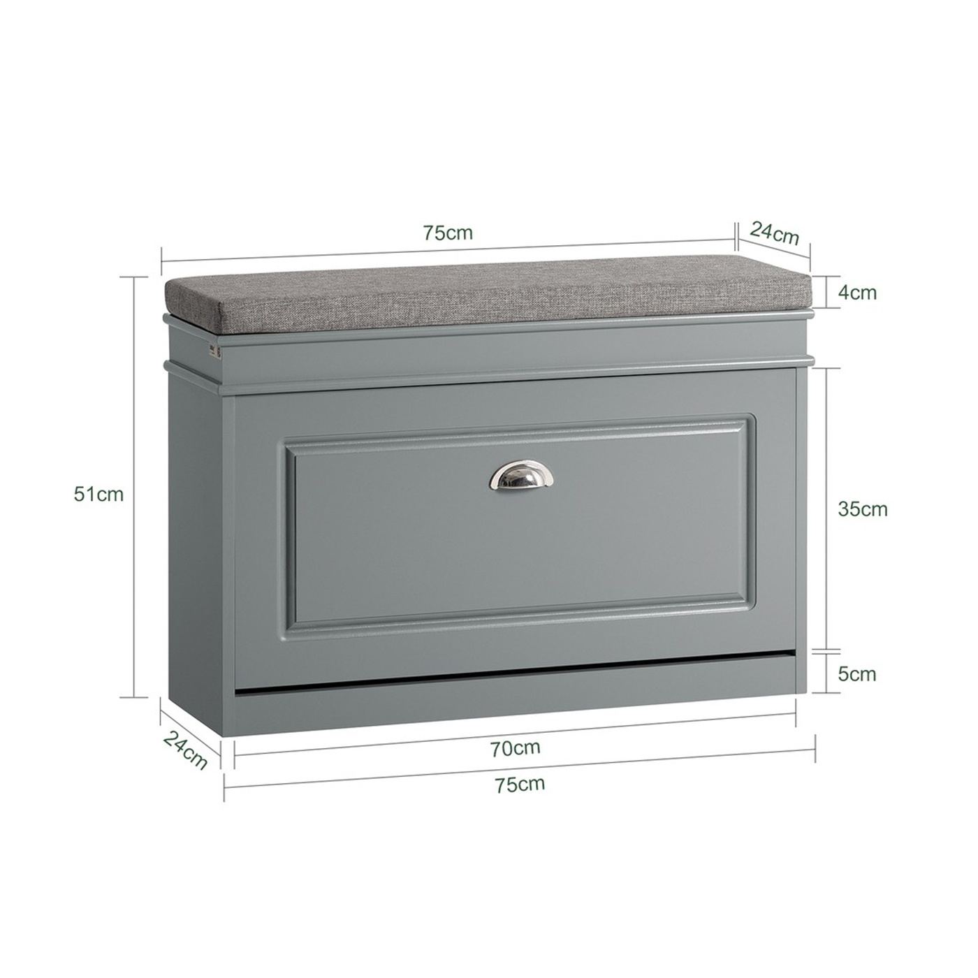 SoBuy Comodă pentru pantofi cu șezut, îngustă, gri, 24x75x51cm FSR82 - 3