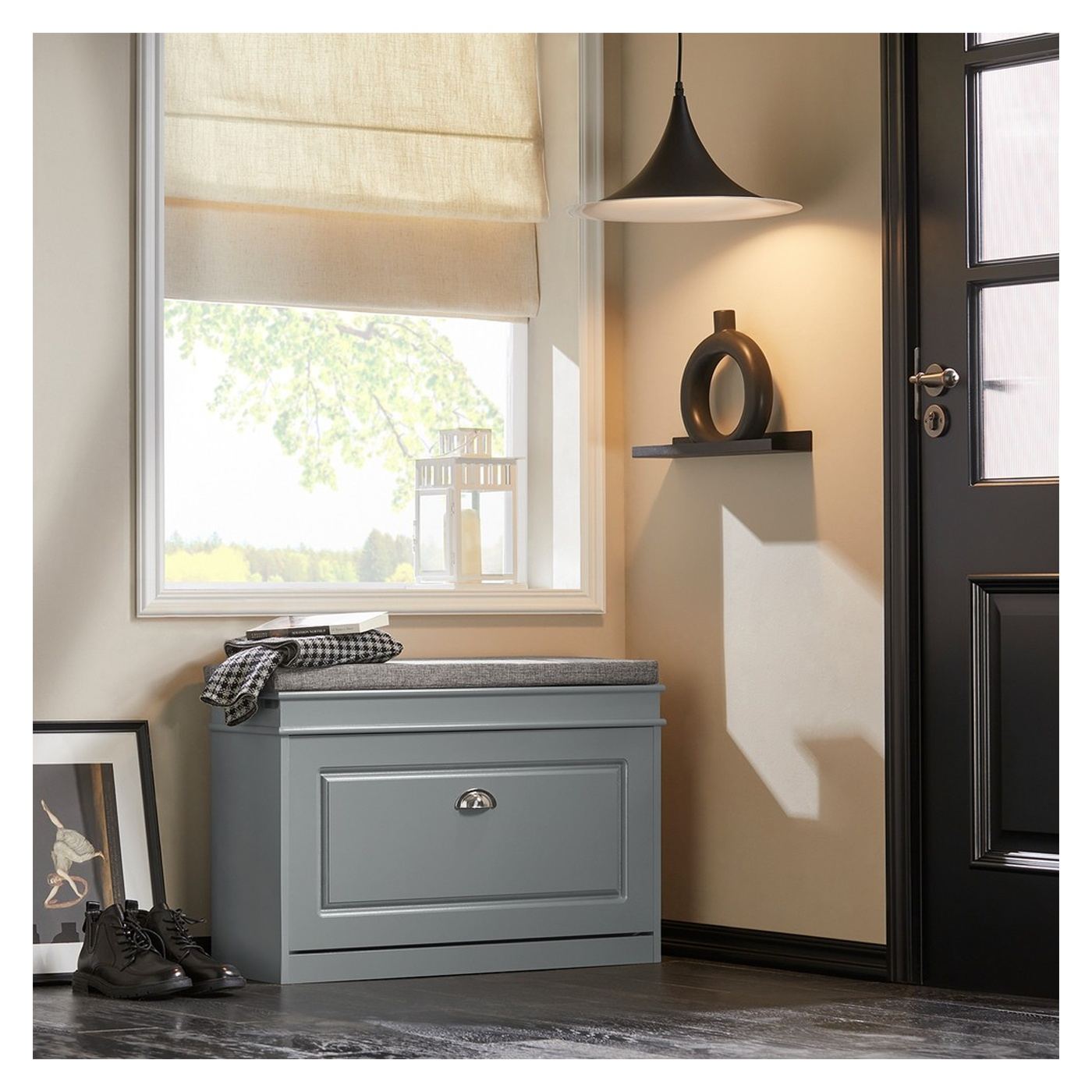 SoBuy Comodă pentru pantofi cu șezut, îngustă, gri, 24x75x51cm FSR82 - 9