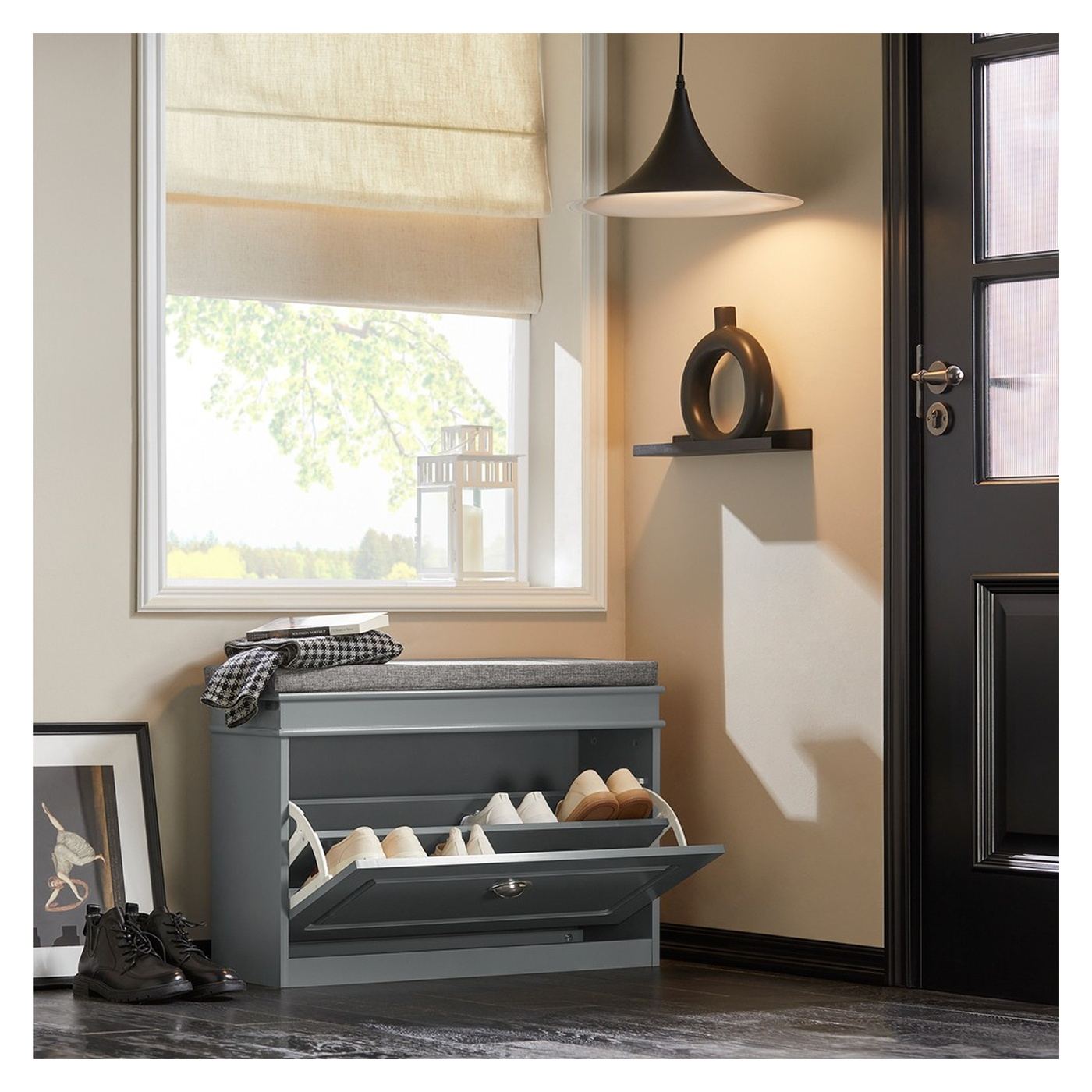 SoBuy Comodă pentru pantofi cu șezut, îngustă, gri, 24x75x51cm FSR82 - 10