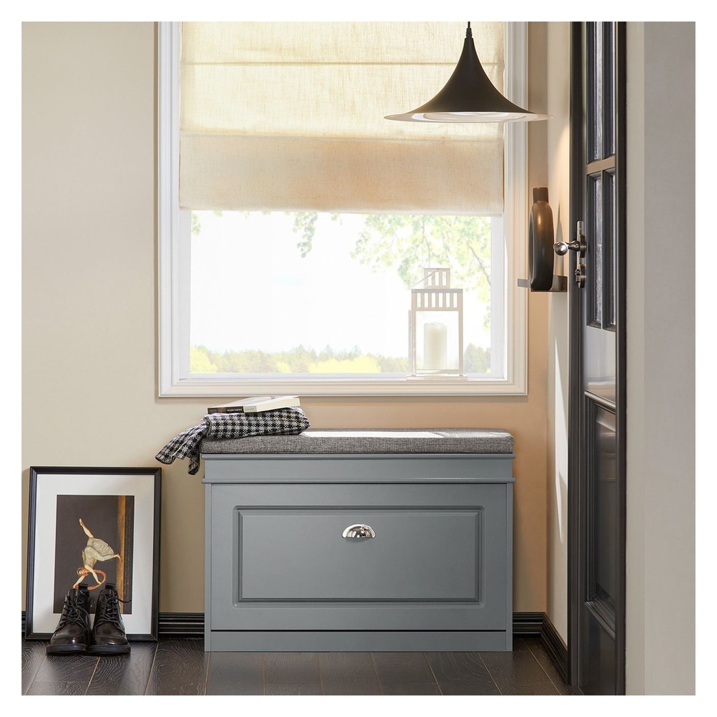 SoBuy Comodă pentru pantofi cu șezut, îngustă, gri, 24x75x51cm FSR82 - 11