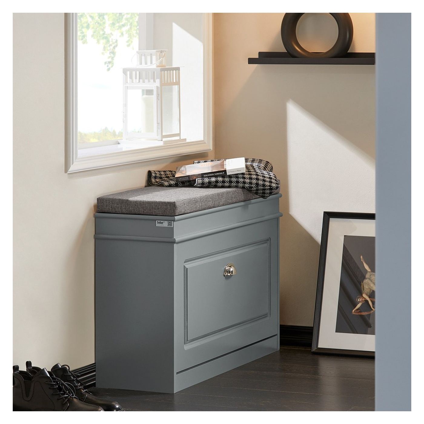 SoBuy Comodă pentru pantofi cu șezut, îngustă, gri, 24x75x51cm FSR82 - 12