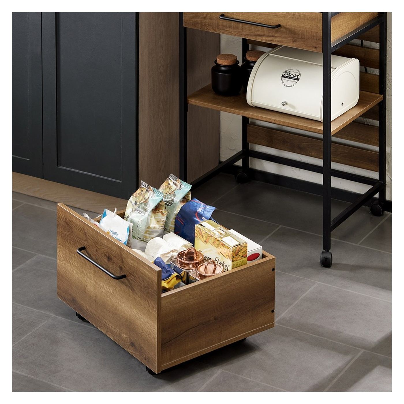 SoBuy Kuchyňský vozík Příborník 2 zásuvky Loft 45x60x90 cm FKW118-PF - 5
