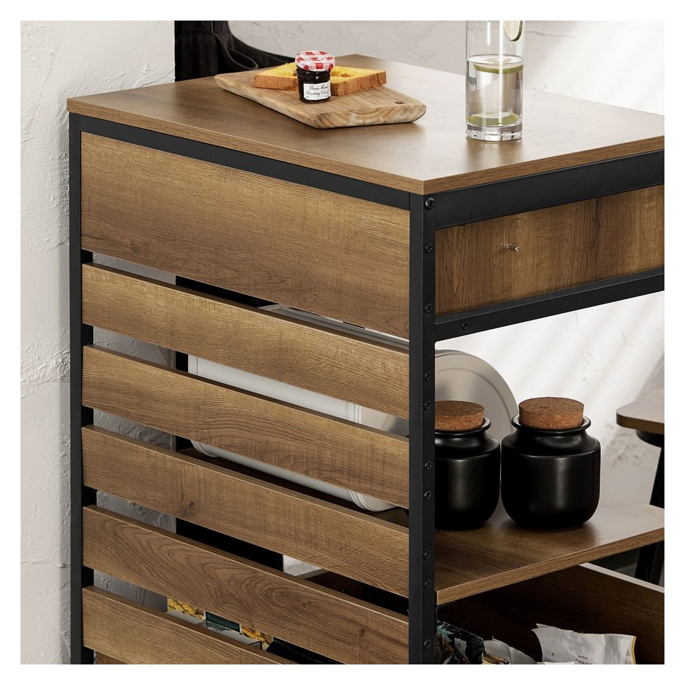 SoBuy Kuchyňský vozík Příborník 2 zásuvky Loft 45x60x90 cm FKW118-PF - 7