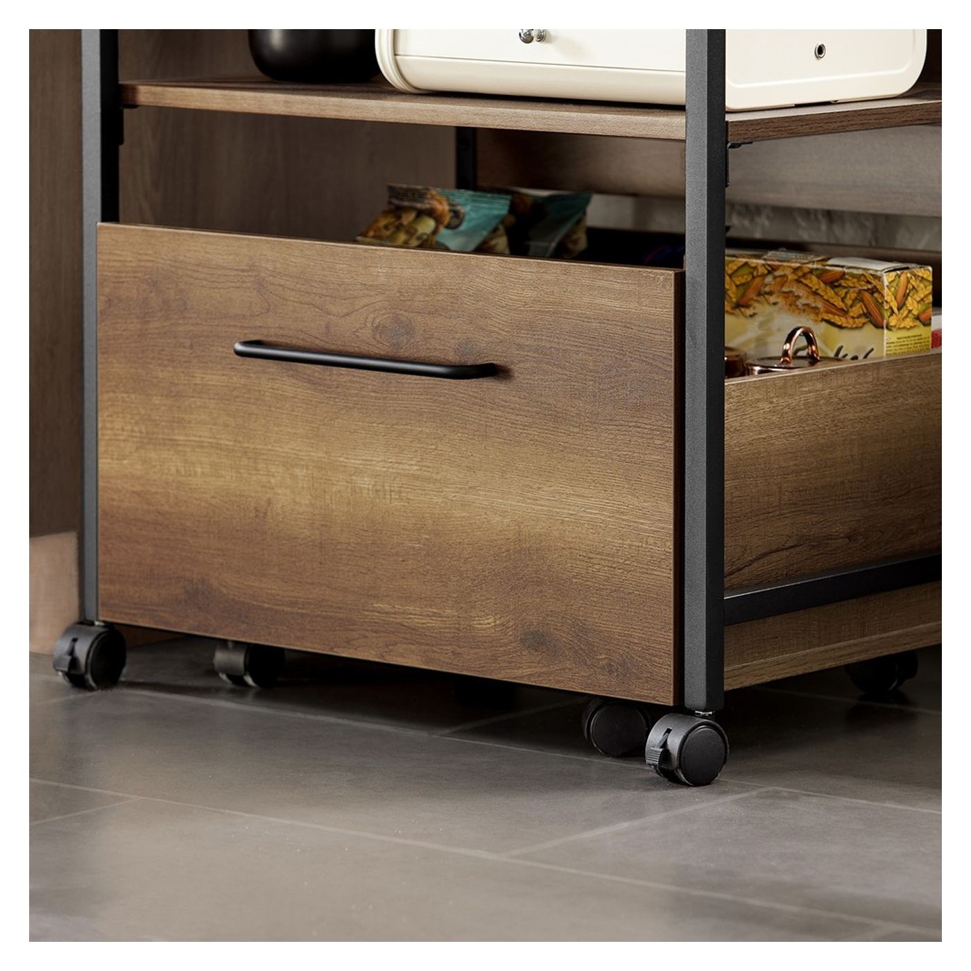 SoBuy Kuchyňský vozík Příborník 2 zásuvky Loft 45x60x90 cm FKW118-PF - 9