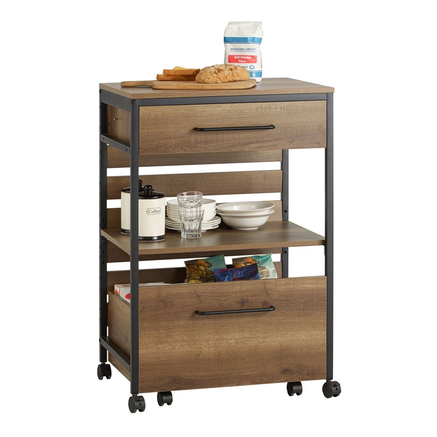 SoBuy Kuchyňský vozík Příborník 2 zásuvky Loft 45x60x90 cm FKW118-PF - 13