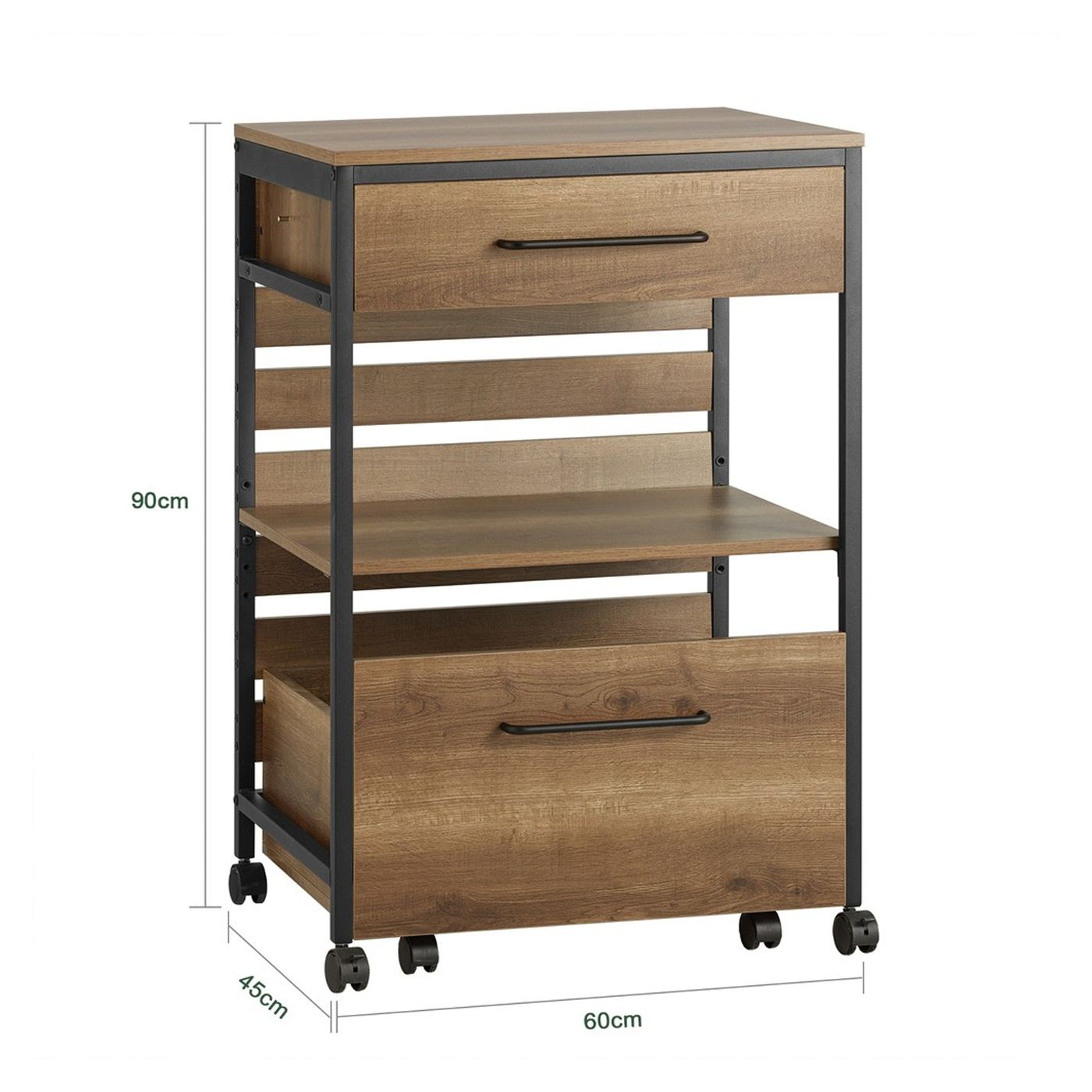 SoBuy Kuchyňský vozík Příborník 2 zásuvky Loft 45x60x90 cm FKW118-PF - 3