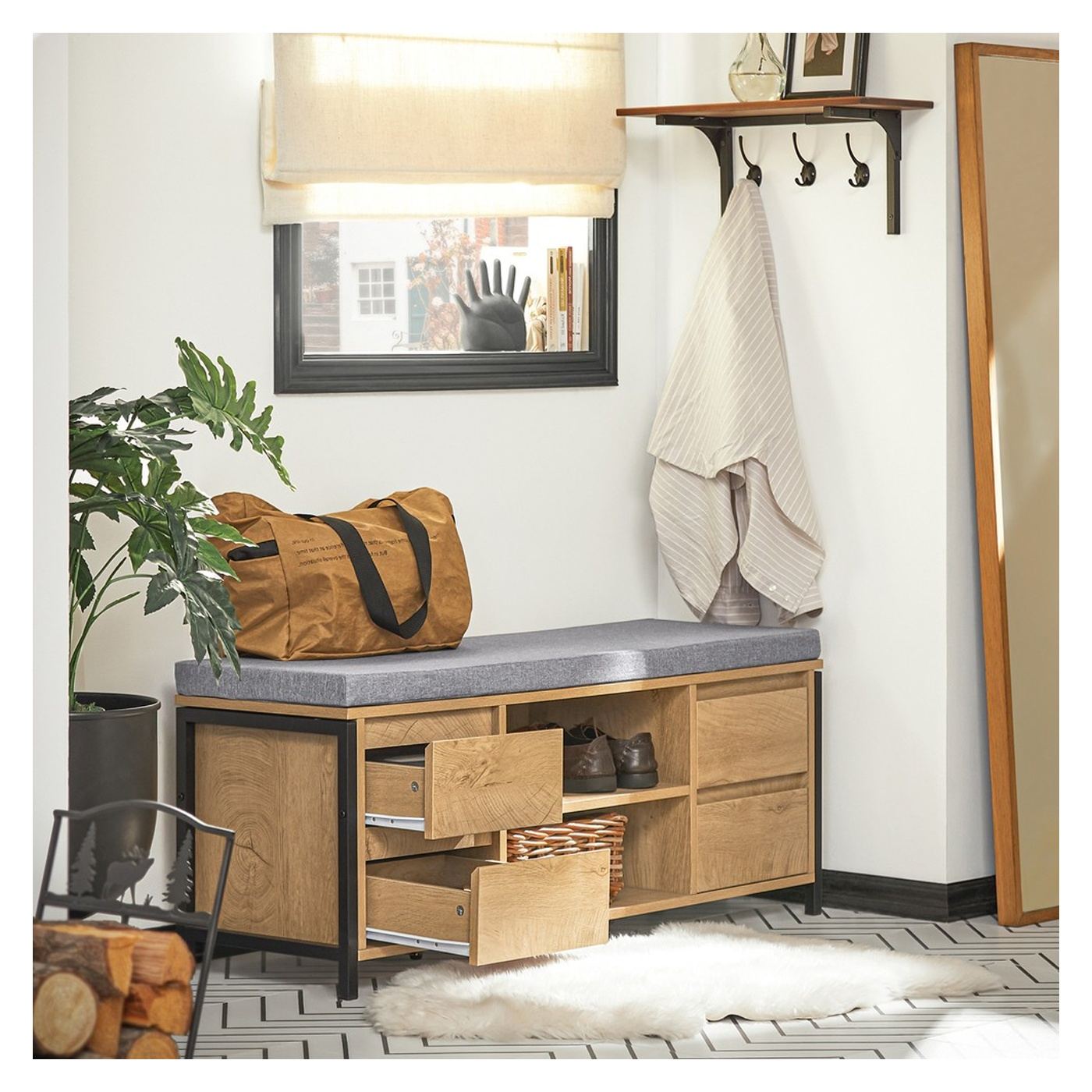 SoBuy Ormarić za cipele s klupom 110x45x35 cm 4 ladice - 2