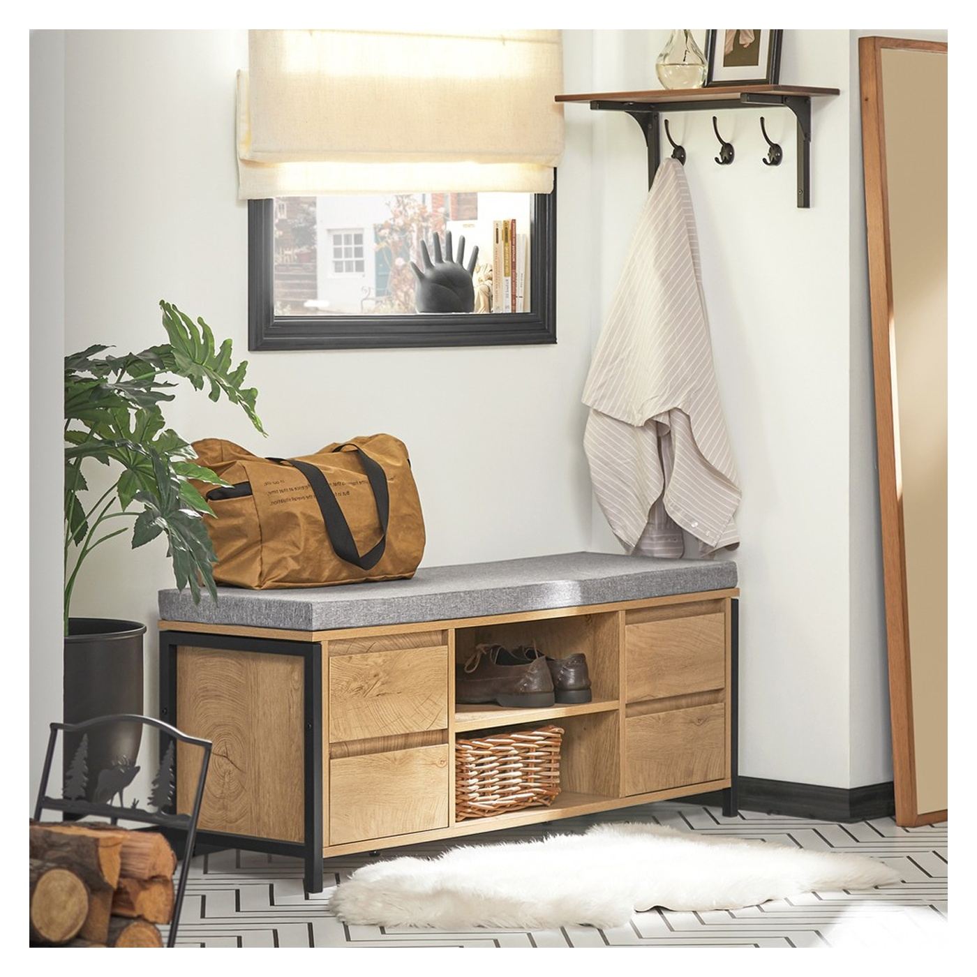 SoBuy Ormarić za cipele s klupom 110x45x35 cm 4 ladice - 12